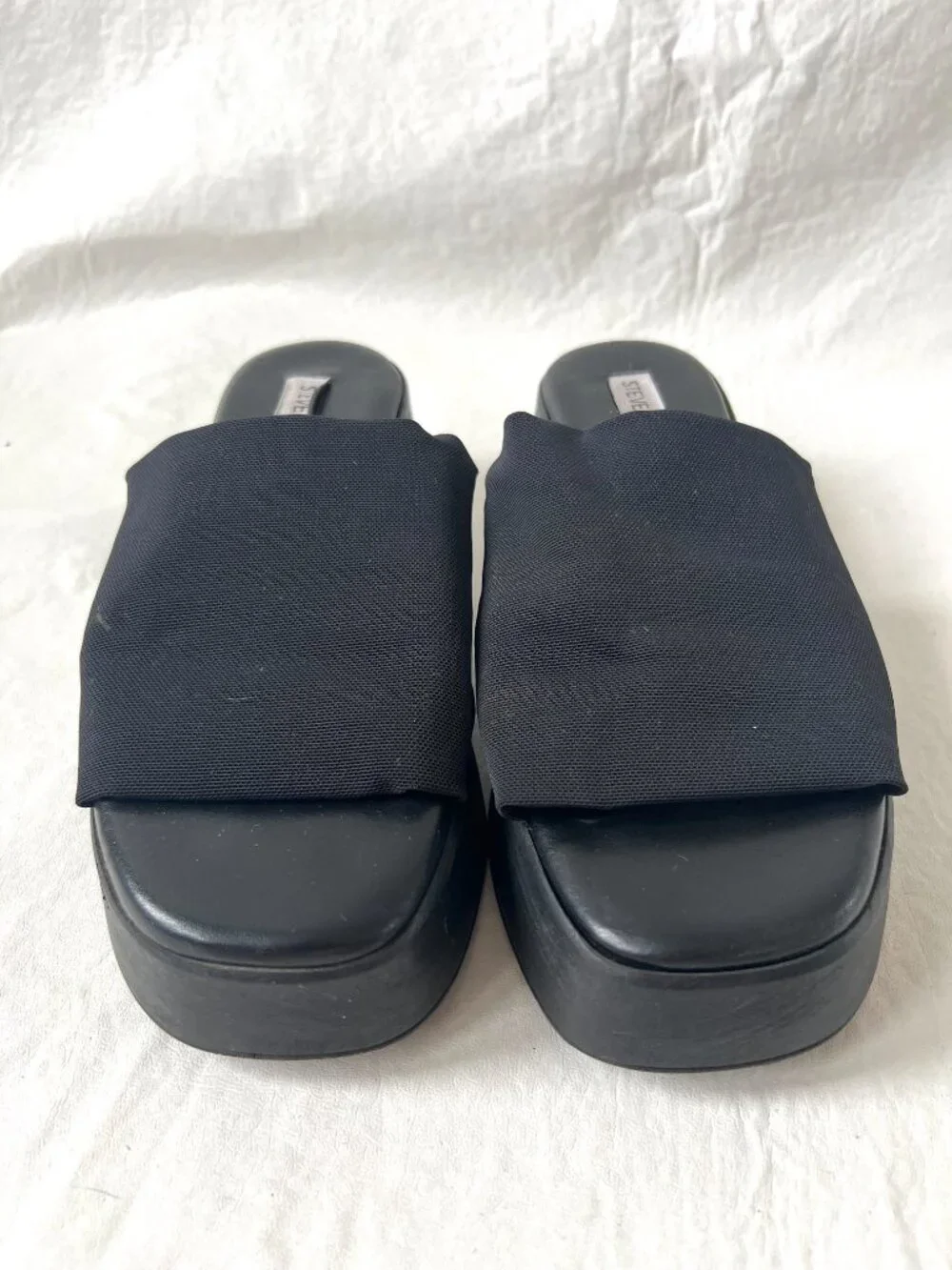 Steve Madden Slinky 30 slide sandals black mesh EU 38 womens 7 7.5 chunky wedge